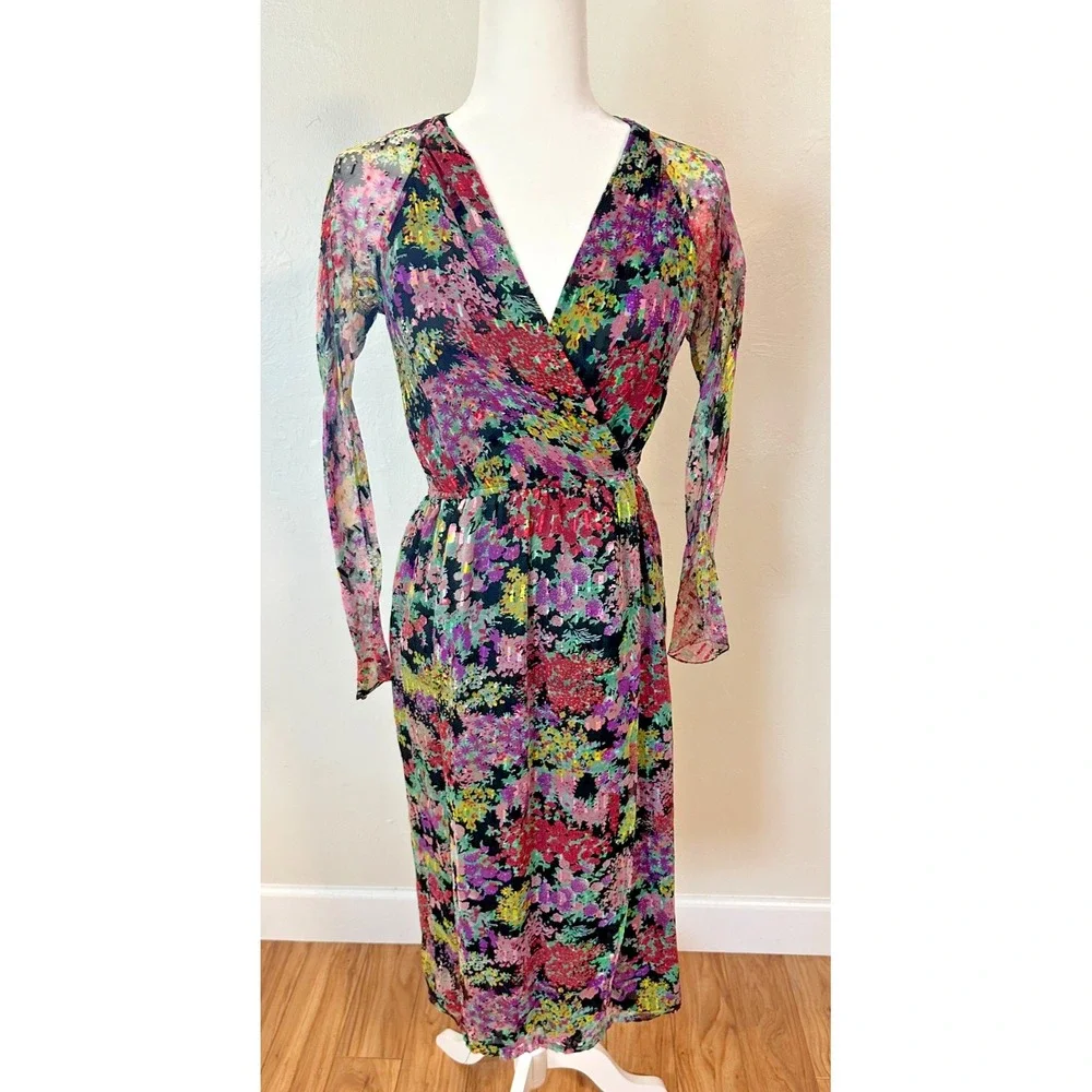 Vintage 80's Diane Dickinson‎ for Gentillesse Silk Floral Wrap Dress Size Medium